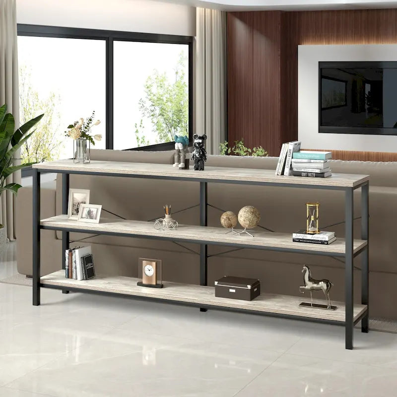 55 Table console étroite et longue avec étagère de rangement pour meuble TV