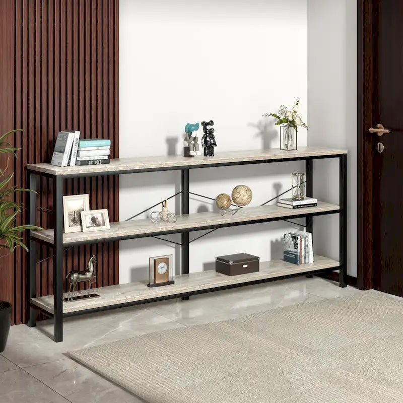 55 Table console étroite et longue avec étagère de rangement pour meuble TV