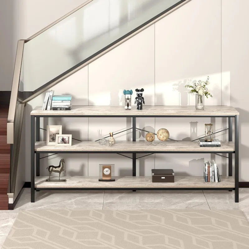 55 Table console étroite et longue avec étagère de rangement pour meuble TV
