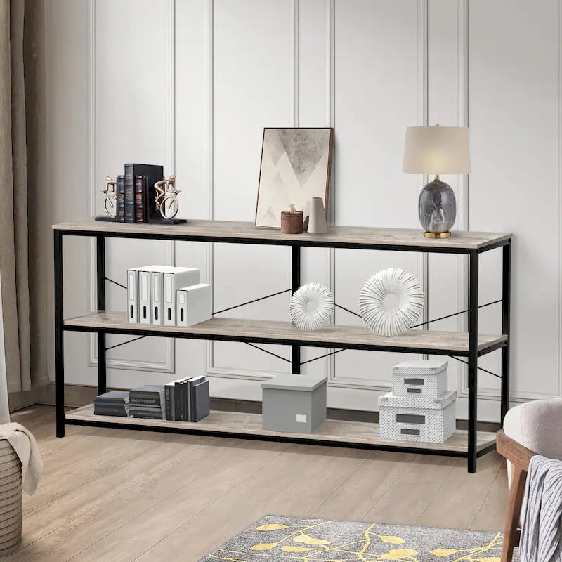 55 Table console étroite et longue avec étagère de rangement pour meuble TV