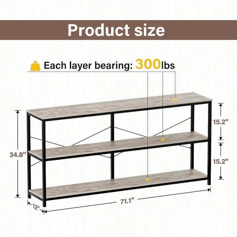 55 Table console étroite et longue avec étagère de rangement pour meuble TV