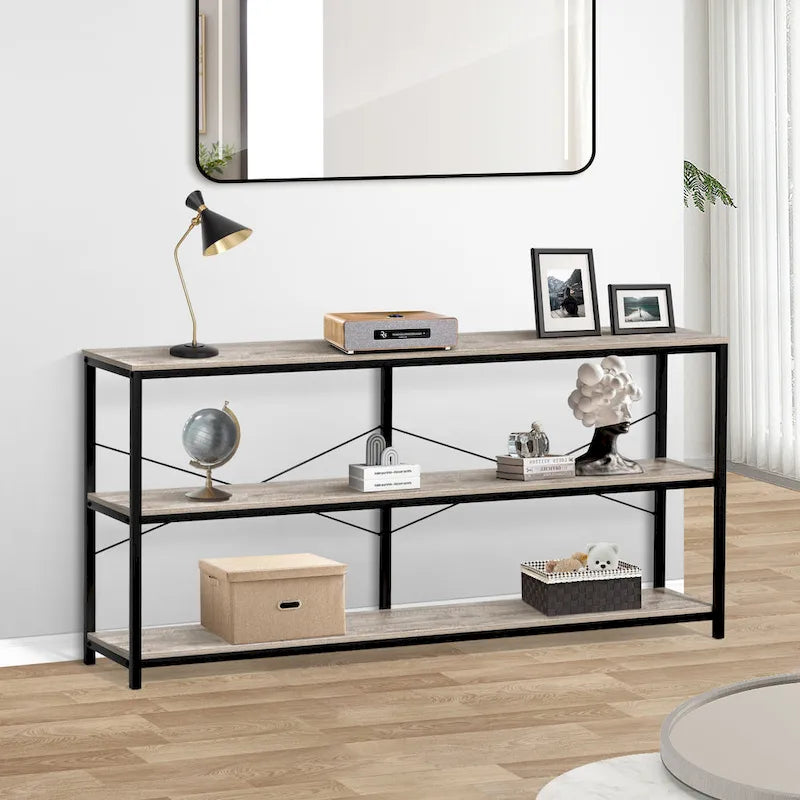 55 Table console étroite et longue avec étagère de rangement pour meuble TV