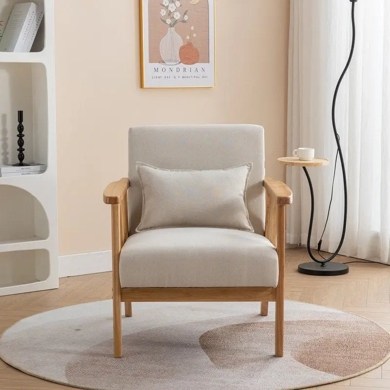 Fauteuil d'appoint avec coussin en bois massif tapissé de bouclette style Mid-Century