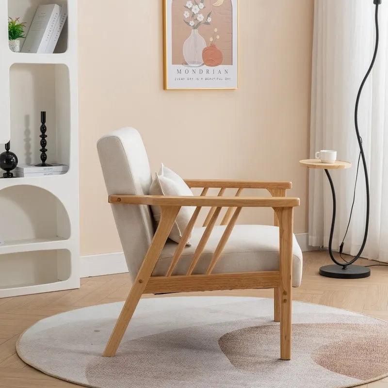 Fauteuil d'appoint avec coussin en bois massif tapissé de bouclette style Mid-Century