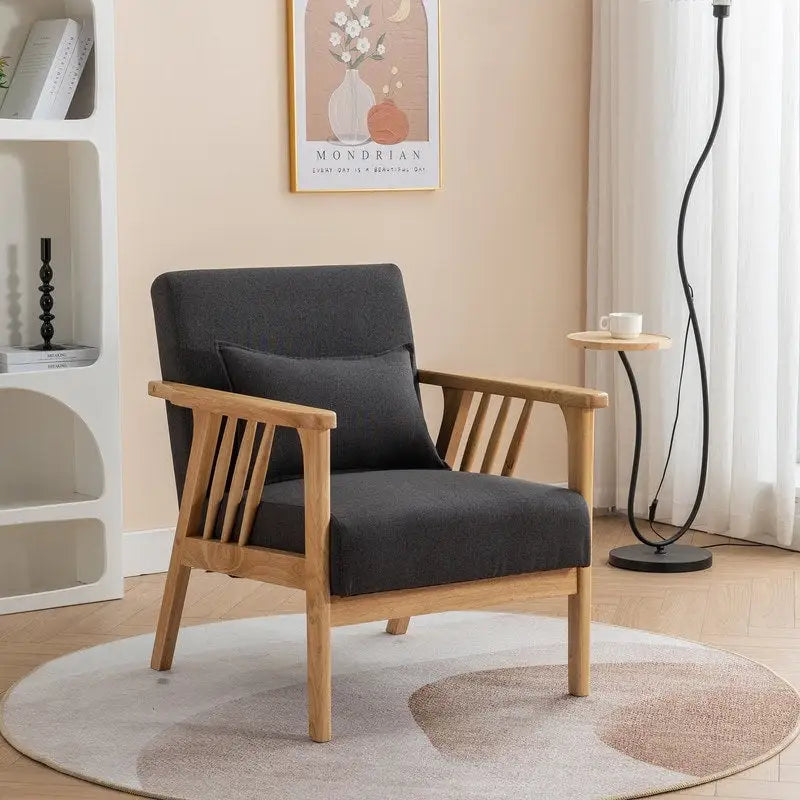 Fauteuil d'appoint avec coussin en bois massif tapissé de bouclette style Mid-Century