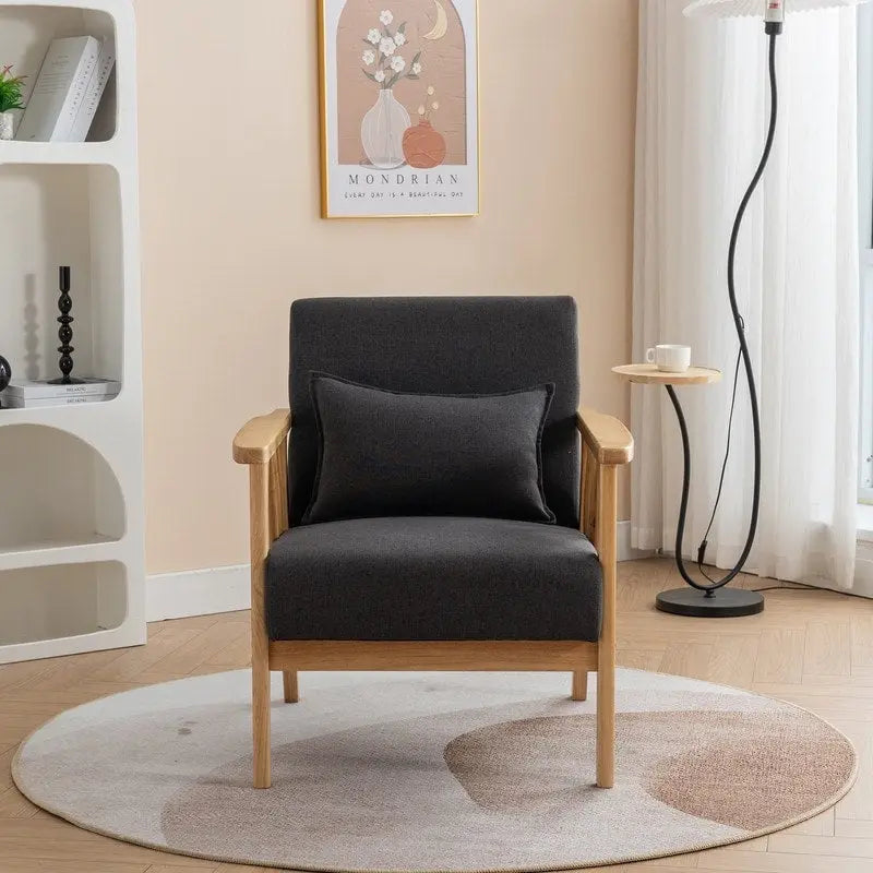 Fauteuil d'appoint avec coussin en bois massif tapissé de bouclette style Mid-Century