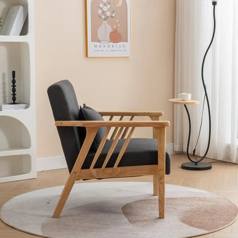 Fauteuil d'appoint avec coussin en bois massif tapissé de bouclette style Mid-Century