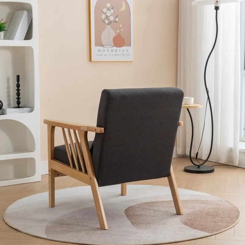 Fauteuil d'appoint avec coussin en bois massif tapissé de bouclette style Mid-Century