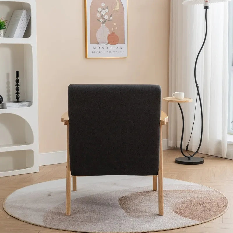 Fauteuil d'appoint avec coussin en bois massif tapissé de bouclette style Mid-Century