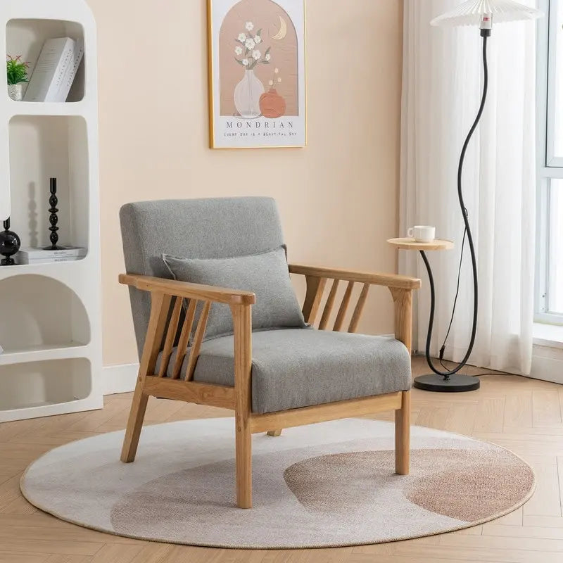 Fauteuil d'appoint avec coussin en bois massif tapissé de bouclette style Mid-Century