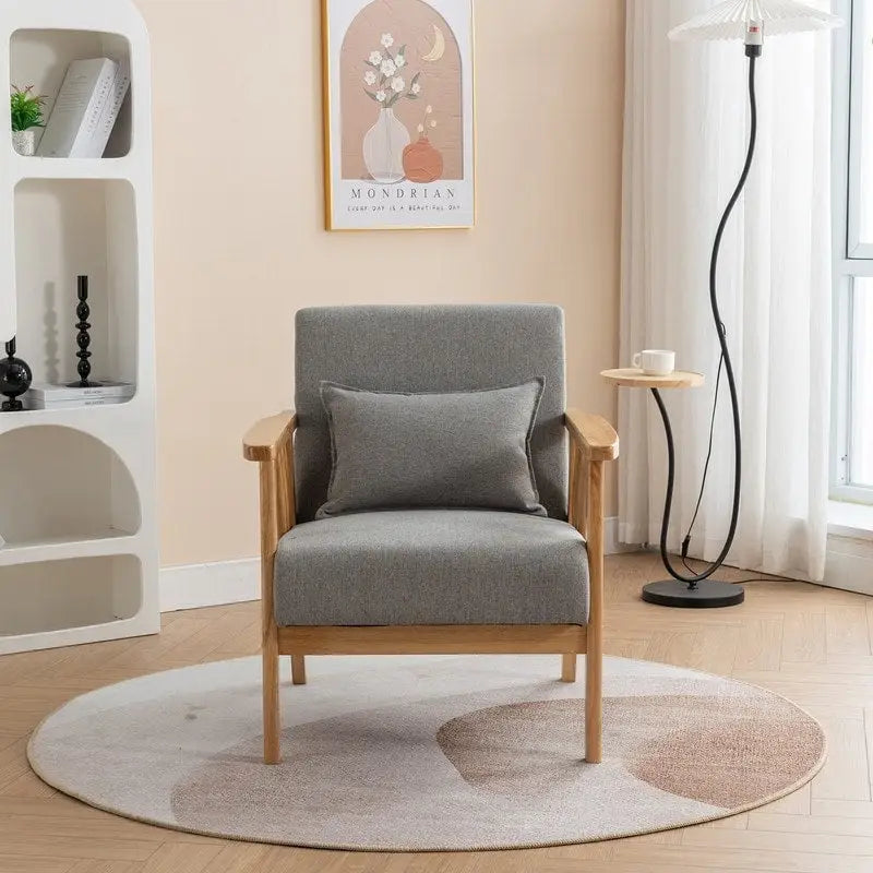 Fauteuil d'appoint avec coussin en bois massif tapissé de bouclette style Mid-Century