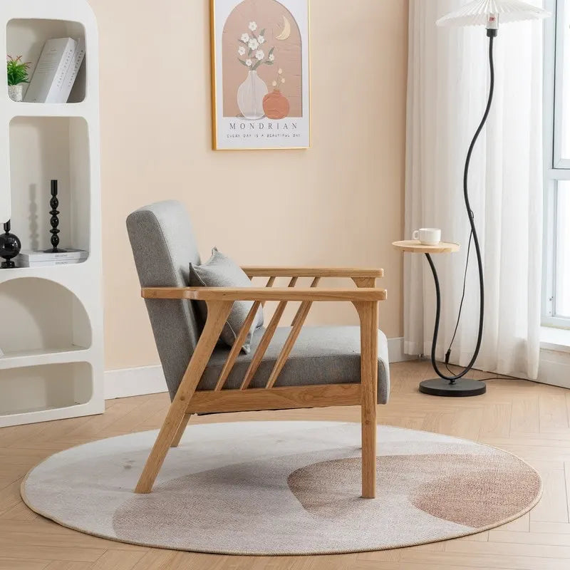 Fauteuil d'appoint avec coussin en bois massif tapissé de bouclette style Mid-Century