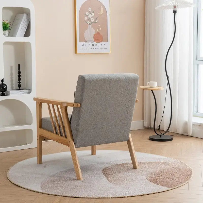 Fauteuil d'appoint avec coussin en bois massif tapissé de bouclette style Mid-Century
