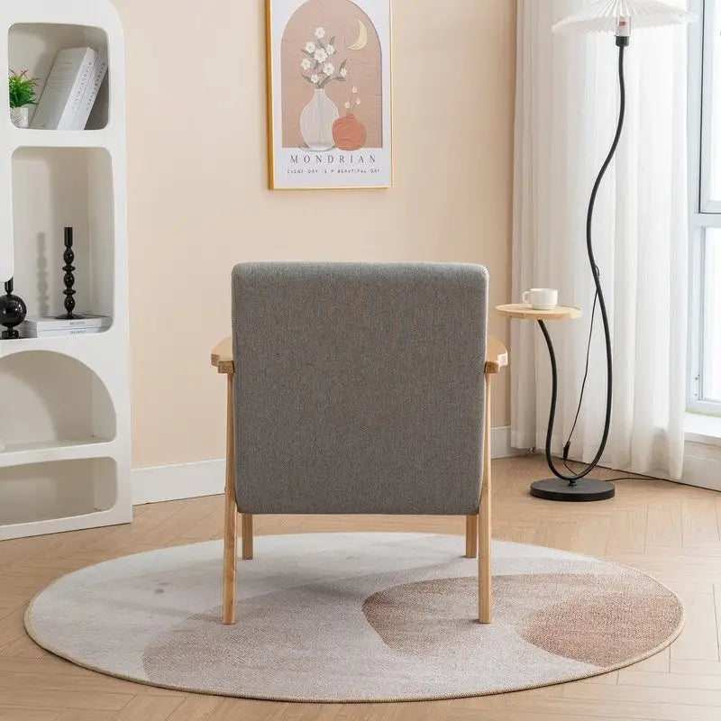 Fauteuil d'appoint avec coussin en bois massif tapissé de bouclette style Mid-Century