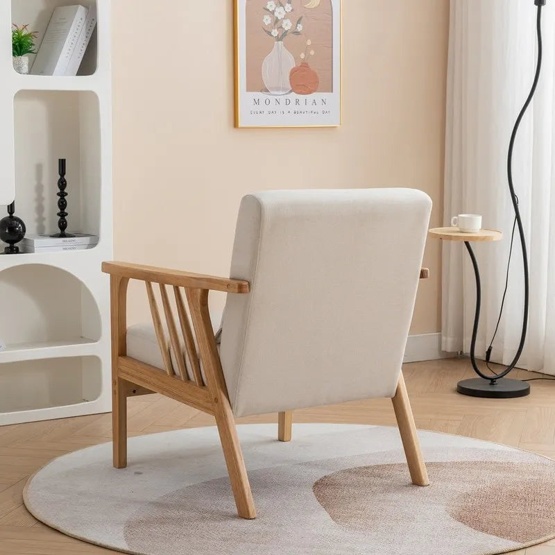 Fauteuil d'appoint avec coussin en bois massif tapissé de bouclette style Mid-Century