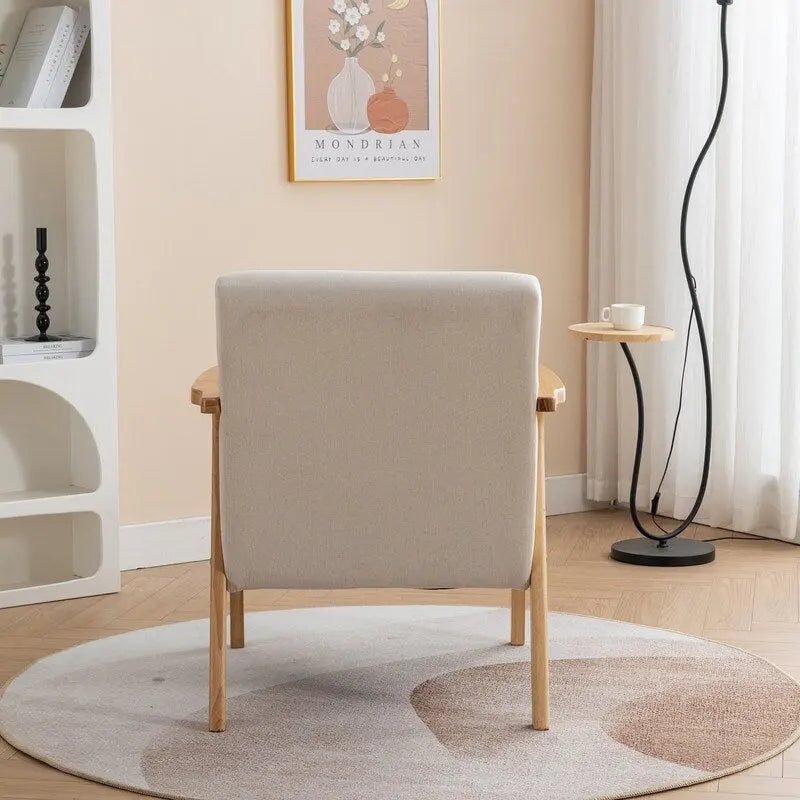 Fauteuil d'appoint avec coussin en bois massif tapissé de bouclette style Mid-Century
