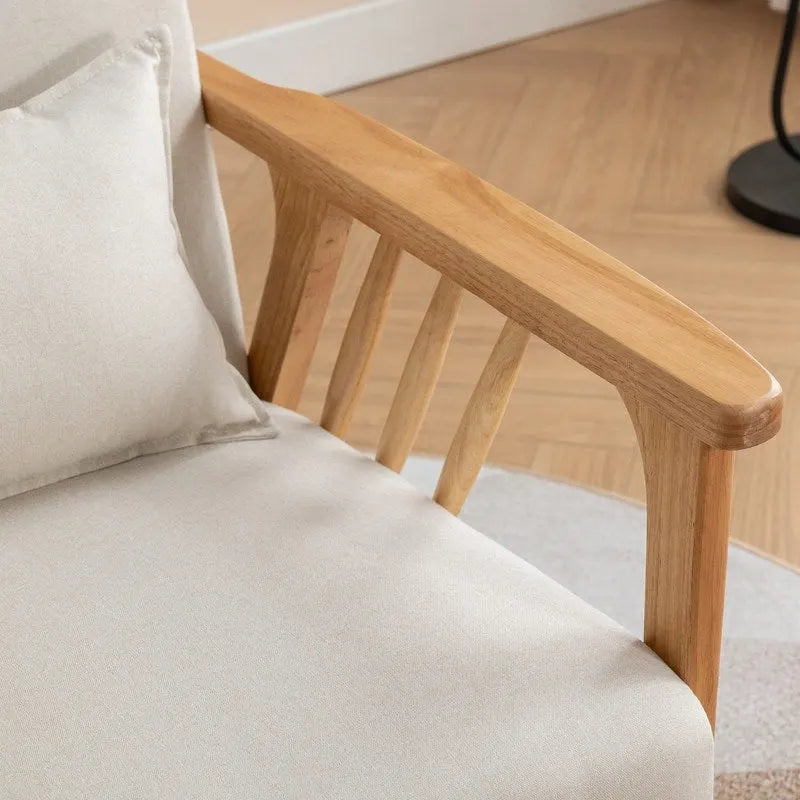 Fauteuil d'appoint avec coussin en bois massif tapissé de bouclette style Mid-Century