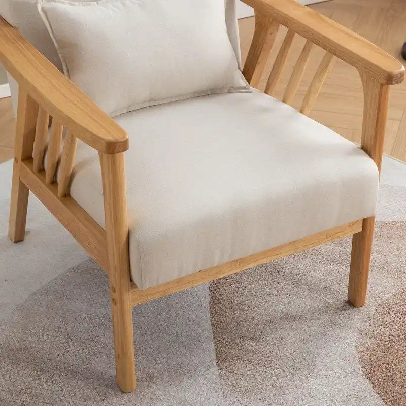 Fauteuil d'appoint avec coussin en bois massif tapissé de bouclette style Mid-Century