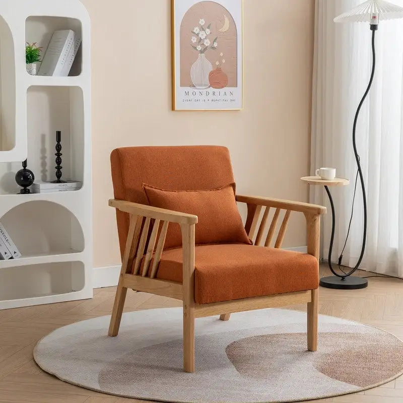 Fauteuil d'appoint avec coussin en bois massif tapissé de bouclette style Mid-Century