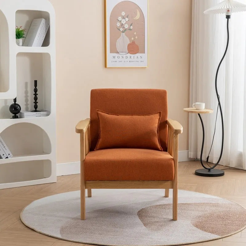 Fauteuil d'appoint avec coussin en bois massif tapissé de bouclette style Mid-Century