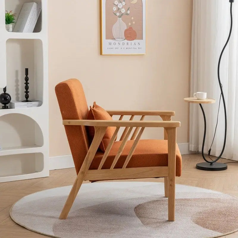 Fauteuil d'appoint avec coussin en bois massif tapissé de bouclette style Mid-Century