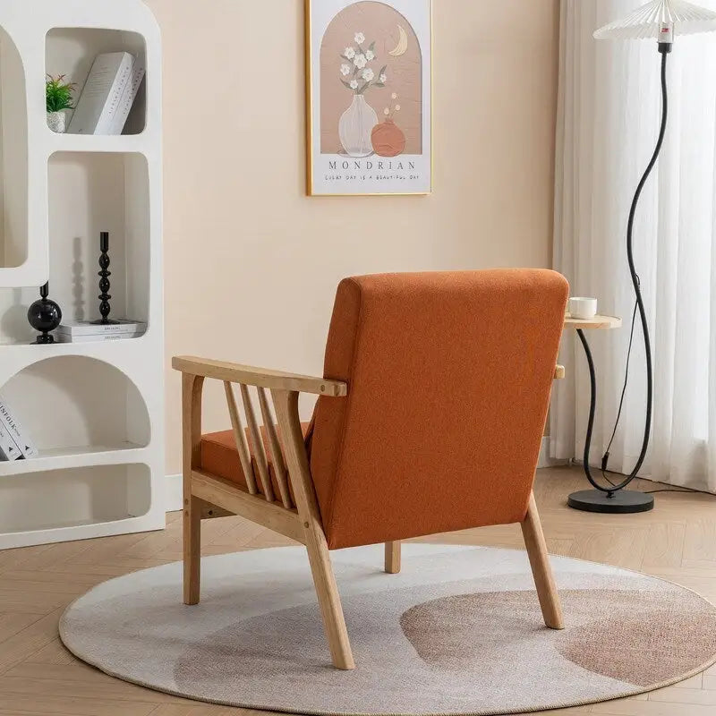 Fauteuil d'appoint avec coussin en bois massif tapissé de bouclette style Mid-Century