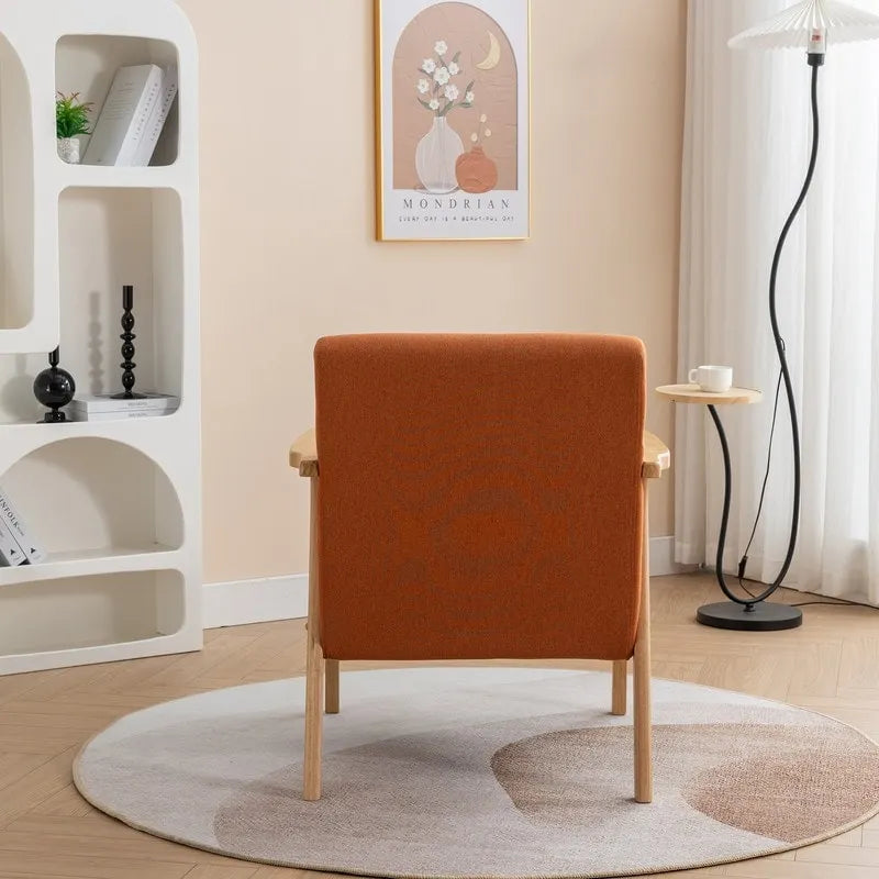 Fauteuil d'appoint avec coussin en bois massif tapissé de bouclette style Mid-Century