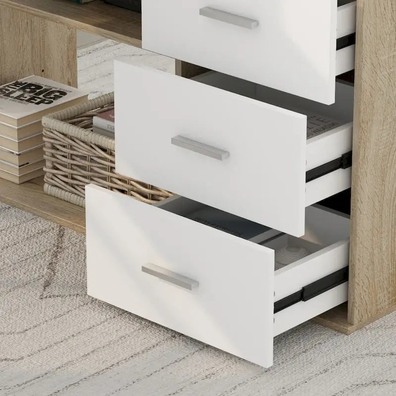 Bureau d'ordinateur d'angle en forme de L de 55 pouces avec tiroirs, en bois