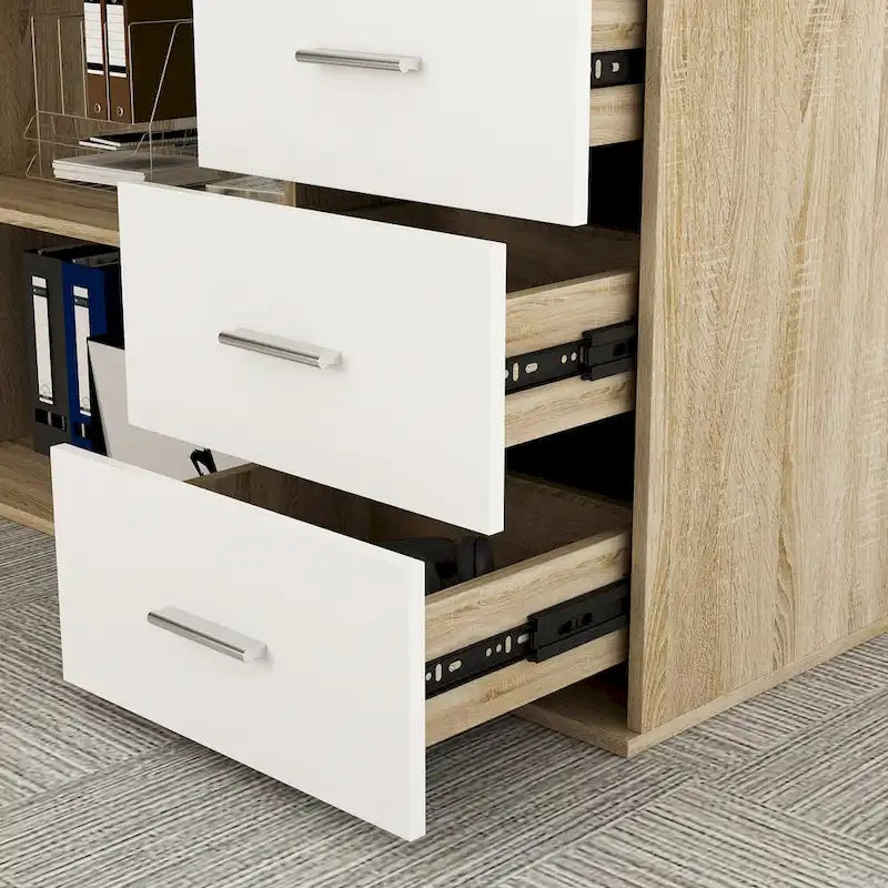 Bureau d'ordinateur d'angle en forme de L de 55 pouces avec tiroirs, en bois