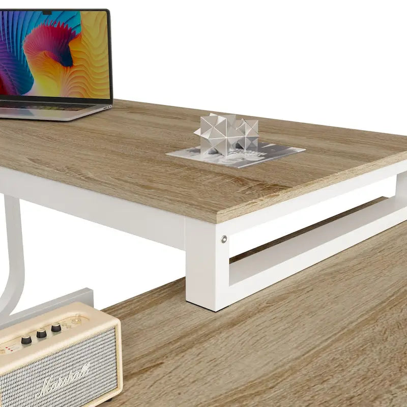 Bureau d'ordinateur d'angle en forme de L de 55 pouces avec tiroirs, en bois