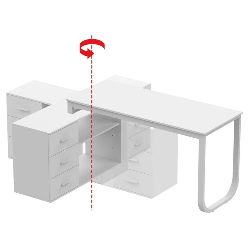 Bureau d'ordinateur d'angle en forme de L de 55 pouces avec tiroirs, en bois