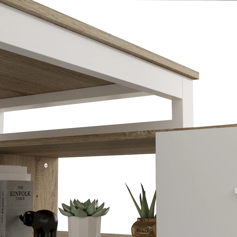 Bureau d'ordinateur d'angle en forme de L de 55 pouces avec tiroirs, en bois