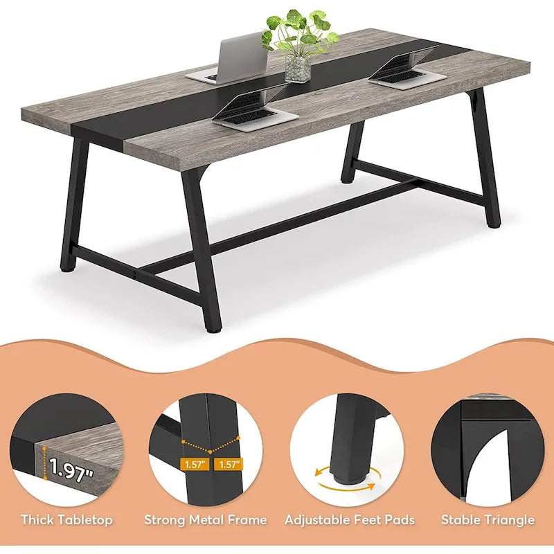 Table de conférence rectangulaire de 183 cm, table de réunion de 180 cm pour 6 personnes