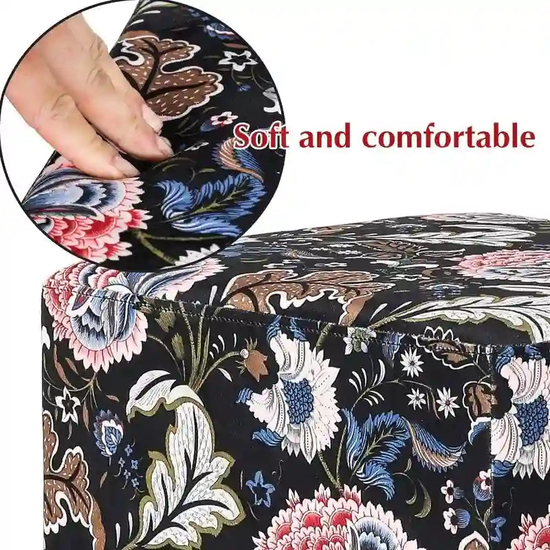 Pouffe ottoman carré en velours, tabouret de coiffeuse avec base plaquée or