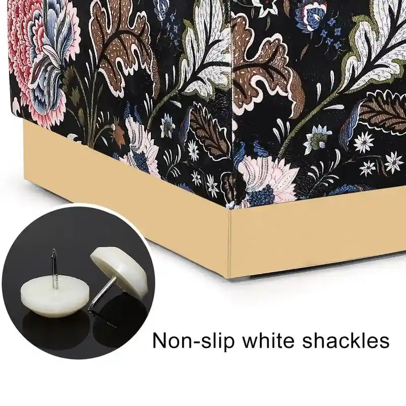 Pouffe ottoman carré en velours, tabouret de coiffeuse avec base plaquée or