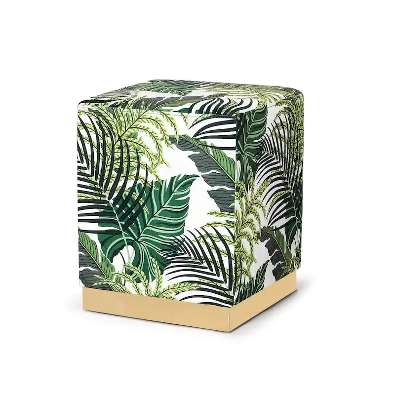 Pouffe ottoman carré en velours, tabouret de coiffeuse avec base plaquée or