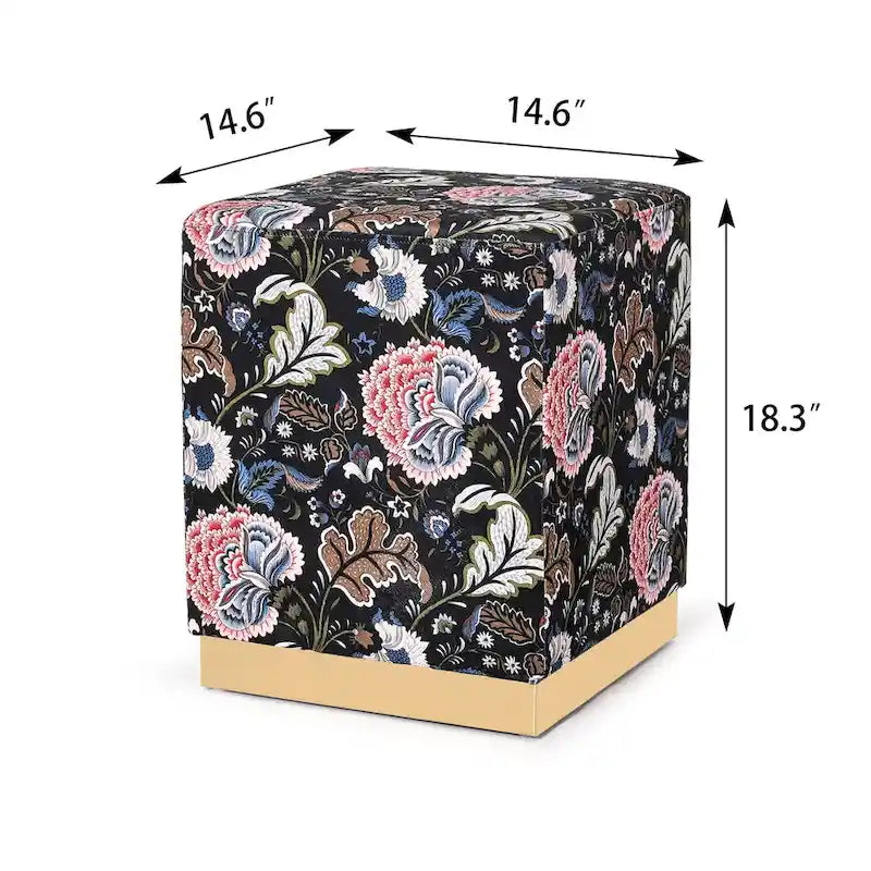 Pouffe ottoman carré en velours, tabouret de coiffeuse avec base plaquée or
