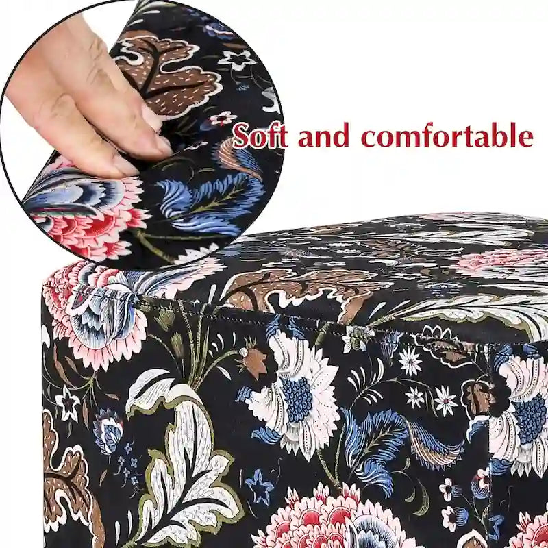 Pouffe ottoman carré en velours, tabouret de coiffeuse avec base plaquée or