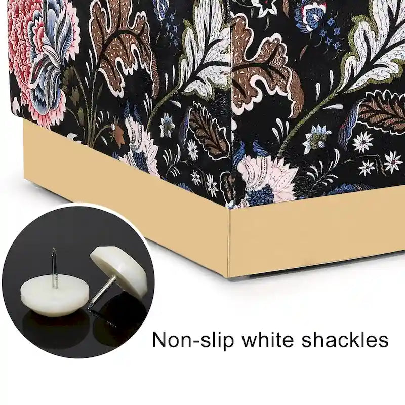 Pouffe ottoman carré en velours, tabouret de coiffeuse avec base plaquée or