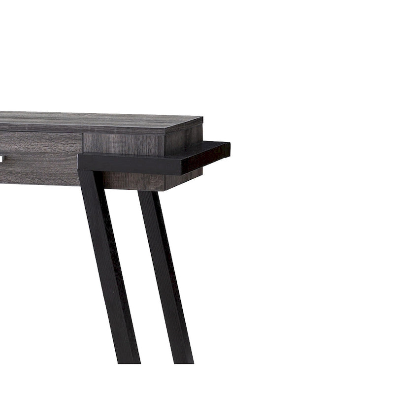Console en bois avec piètement oblique et tiroir, noire et grise