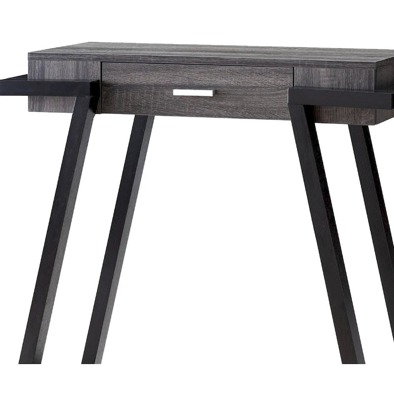 Console en bois avec piètement oblique et tiroir, noire et grise