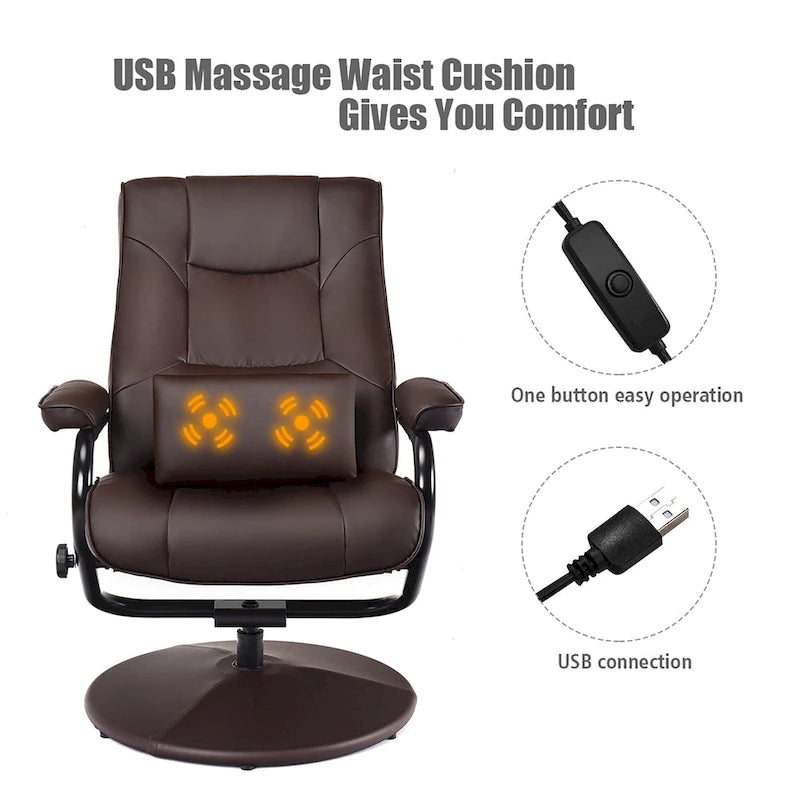 Fauteuil inclinable en cuir PU pivotant à 360 degrés avec repose-pieds