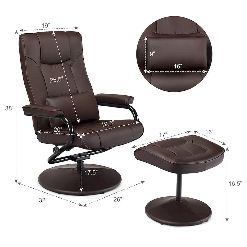 Fauteuil inclinable en cuir PU pivotant à 360 degrés avec repose-pieds