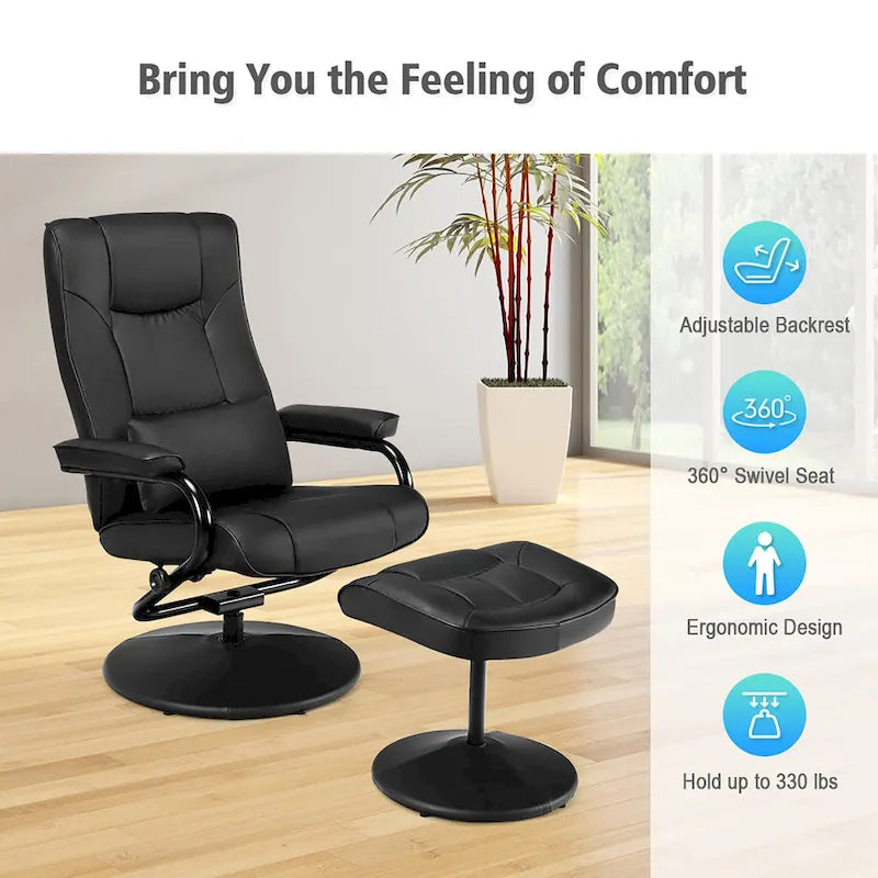 Fauteuil inclinable en cuir PU pivotant à 360 degrés avec repose-pieds