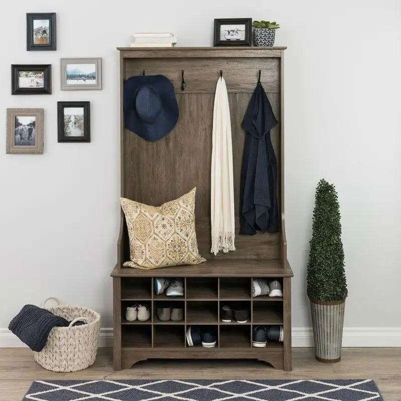 Meuble d'entrée/vestiaire gris avec porte-chaussures et patère - 68 H x 38 L x 15,5 P