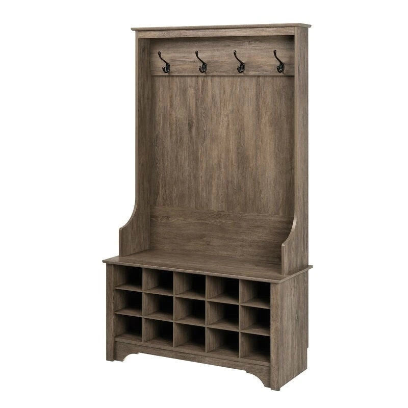 Meuble d'entrée/vestiaire gris avec porte-chaussures et patère - 68 H x 38 L x 15,5 P