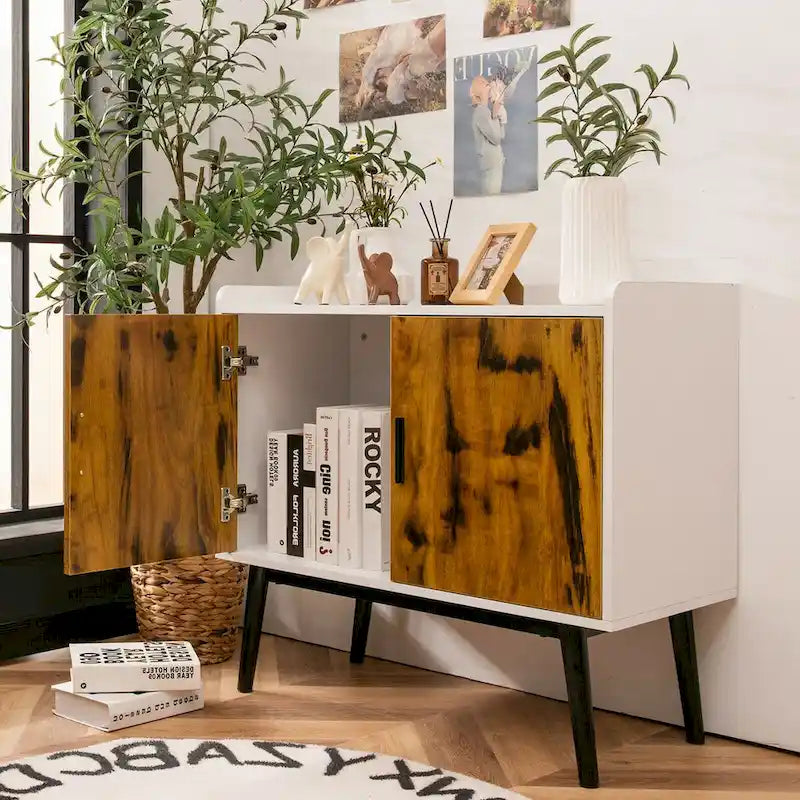 Buffet Armoire de Rangement avec Pieds en Métal et 2 Portes - 32 x 15 x 29 (L x l x H)