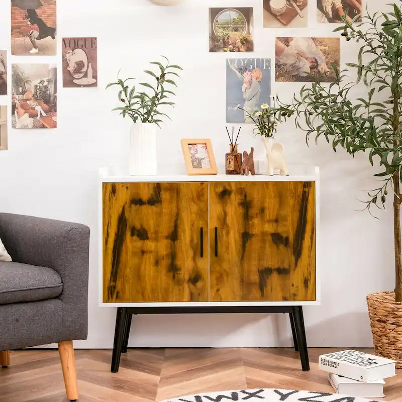 Buffet Armoire de Rangement avec Pieds en Métal et 2 Portes - 32 x 15 x 29 (L x l x H)