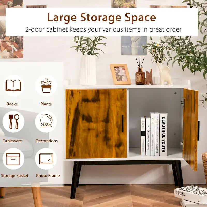Buffet Armoire de Rangement avec Pieds en Métal et 2 Portes - 32 x 15 x 29 (L x l x H)