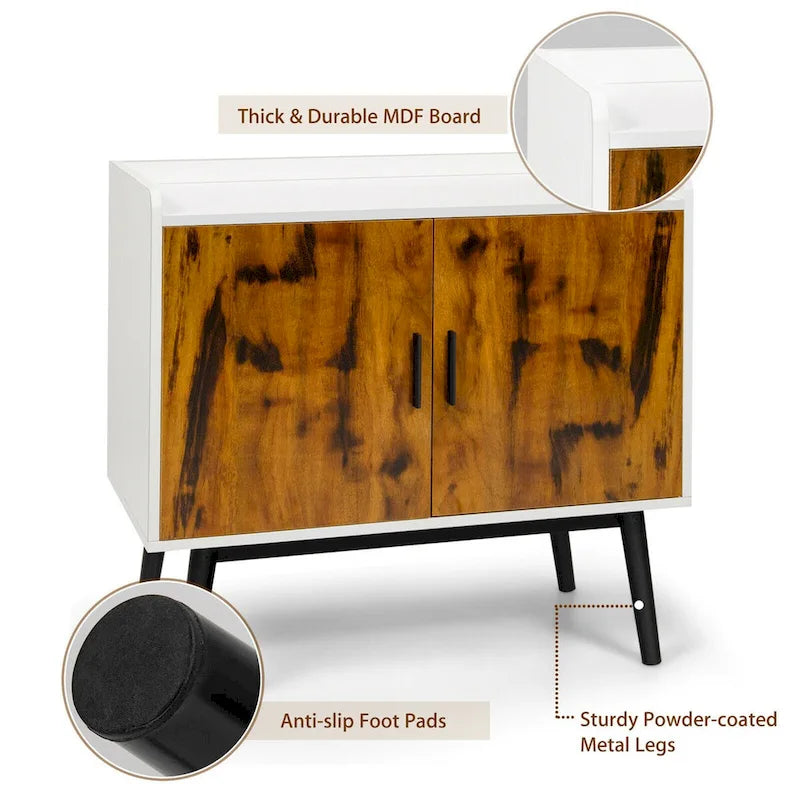 Buffet Armoire de Rangement avec Pieds en Métal et 2 Portes - 32 x 15 x 29 (L x l x H)